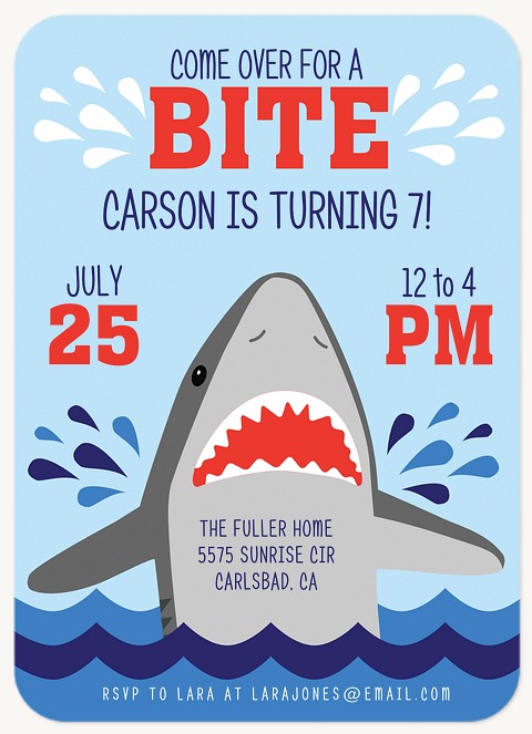 Shark Bite Kids Birthday Invitations