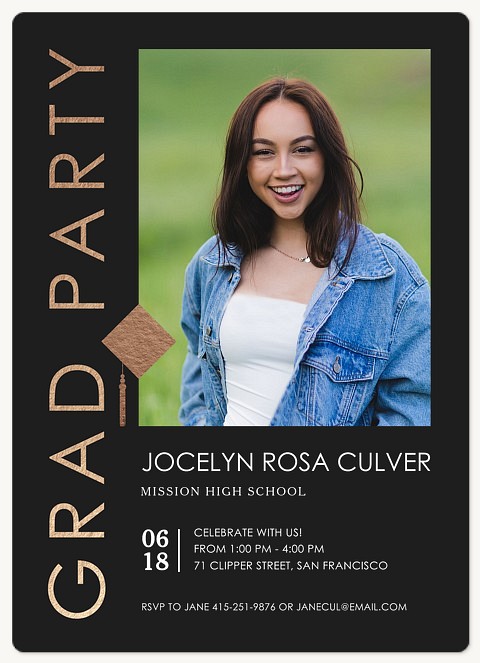 Gold Cap Graduation Invitations